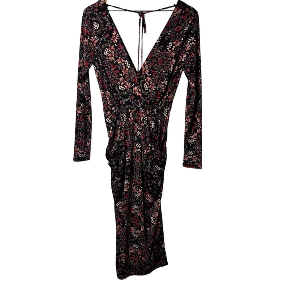 BCBG GENERATION DRESS MIDI DOUBLE V-NECK JERSEY KNIT LONG SLEEVE SIZE XS NEW